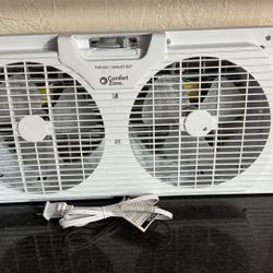 Comfort Zone Twin Window Fan with Reversible Airflow Control, 9 inch, Auto-Locking Expanders, 2 Speed Fan, Dual Fan, Exhaust, Airflow 9.84 ft/sec, Ide
