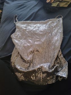 Silver Sequin Mesh Mini Shirt
