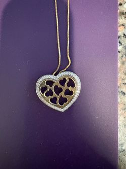 Gold Heart Pendant Necklace with Diamond Accents