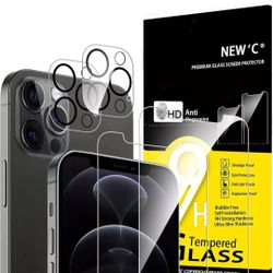 2 Pack Screen Protector for iPhone 12 Pro Max + 2 Pack Camera Lens Protector