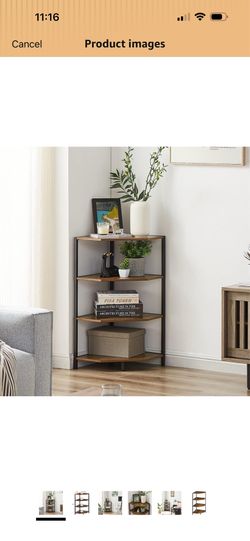 VECELO 31 Inch Corner Shelf, 4-Tier Display Shelves, Wood Storage Stand with Metal Frame, Multipurpose Shelving Unit for Small Space, Home Office,Anti