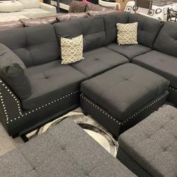 Black 3Pcs Sectional Sofa w/Ottoman (Reversible L/R Chaise)🔥 ❗PRICE REDUCED❗ 👍FREE FINANCING AVAILABLE❗NO CREDIT CHECK❗ 