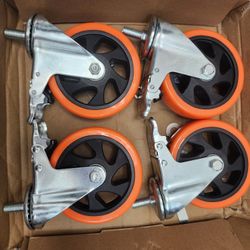 D&L 5 Inch Swivel Casters Wheels 1500lbs Heavy Duty Castors with Brake Polyurethane Dual Locking Casters Set of 4 Orange DL-I5-001