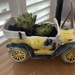 Perfect Succulent Planter- Inarco Ceramic 1911 Yellow Ford Jalopy Planter E-6594 Made in Japan