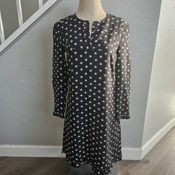 J.Crew Collection Star Print 100% Silk Dress Black White Long Sleeve Size 00