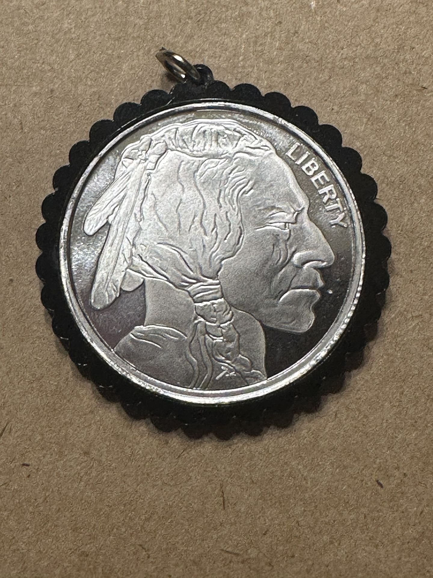One Half Troy Ounce .999 Silver Indian Head/Buffalo Round With Bezel