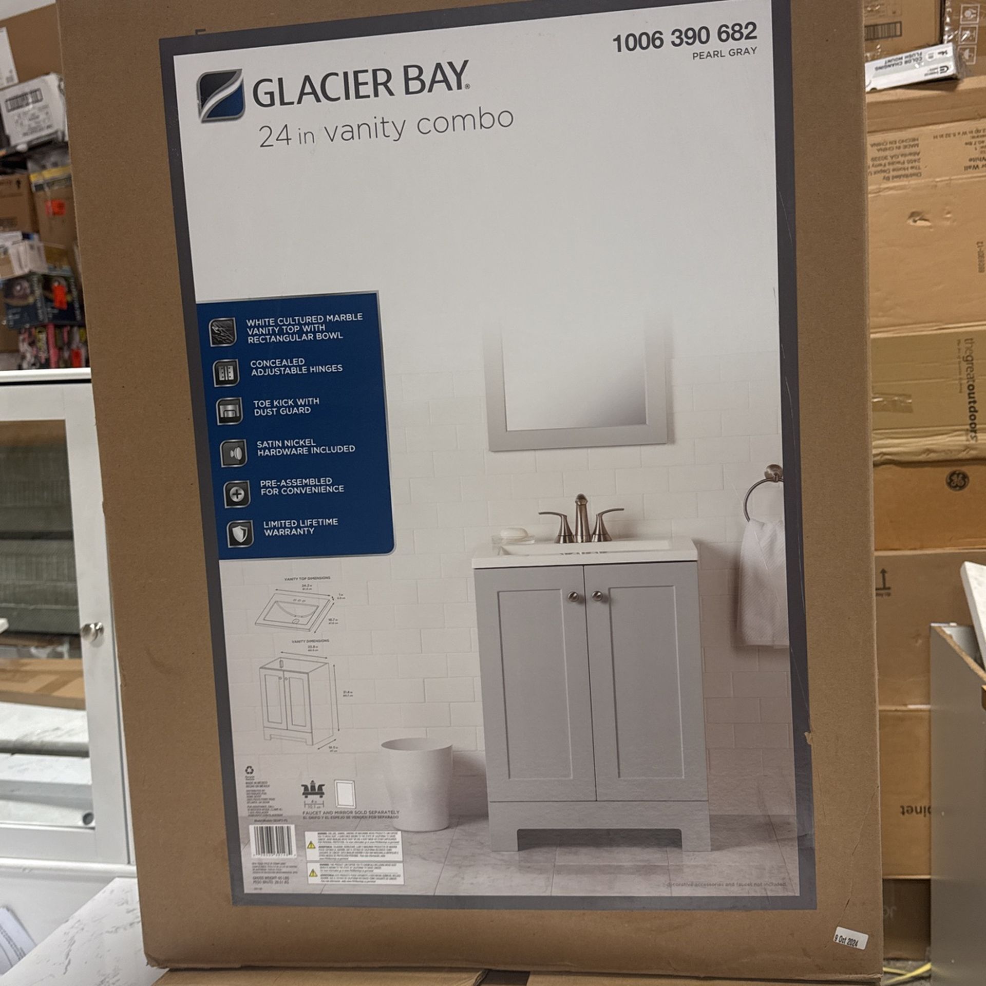 25 in. Single Sink Pearl Gray Bath Vanity with White Cultured Marble Top (Assembled)