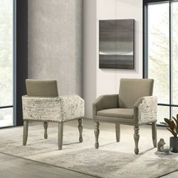  Birmingham Script Printed Finish Dining Arm Chair with Nail Head, Set of 2, Driftwood，220/2pcs