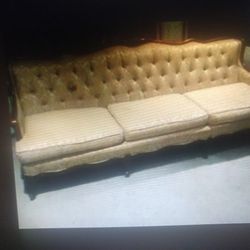 French Provincial Victoria button Back Paw Feet Antique Sofa 
