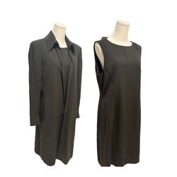 Womens Harvé Benard Vintage 90s Set Chic Long Jacket w/ Pinstripe Dress 12 Black