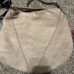 Rebecca Minkoff Taupe Suede Hobo Bag with Zipper Detail