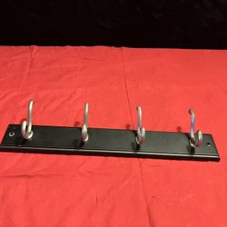 4 Double Metal Hooks On Wooden Base Hang Coats Towels Wall Rack Storage Decor