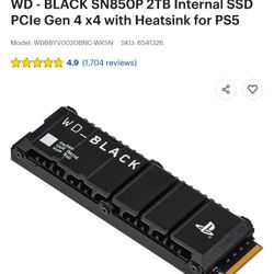 WD SN850P 2TB INTERNAL SSD PCle 4X4 with HEATSINK FOR PS5