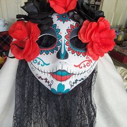 DAY OF THE DEAD SUGAR SKULL BRIDE 32IN BLACK VEIL