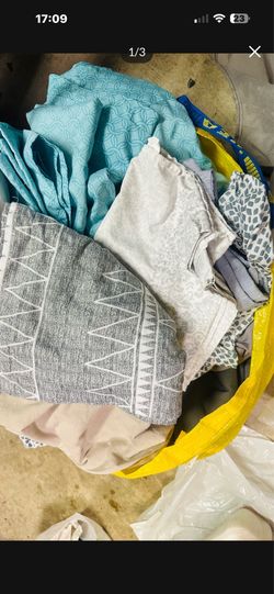 bags of FREE fabrics, beddings, linens, pillowcases, kids clothes food etc
