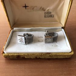 Vtg Silvertone Mesh Cuff links With Star Design