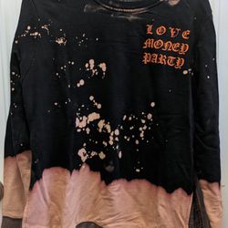 Very Rare Womens Manifest Sweatshirt By Red Fox XL. Bleached, Tie Dye, Black, Love, Money, Party. Bust 40 Unstretched, 27 Length, Pullover