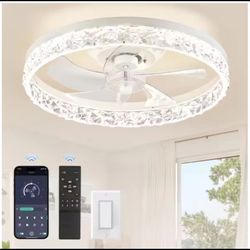 HINNIXY 20 in. Smart White Crystal Flush Mount Color Changing LED Ceiling Fan