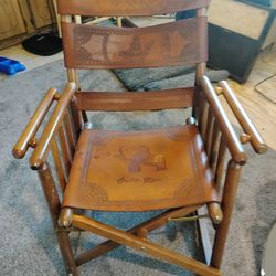 Mid Century Leather & Wood  Rocking Chair 