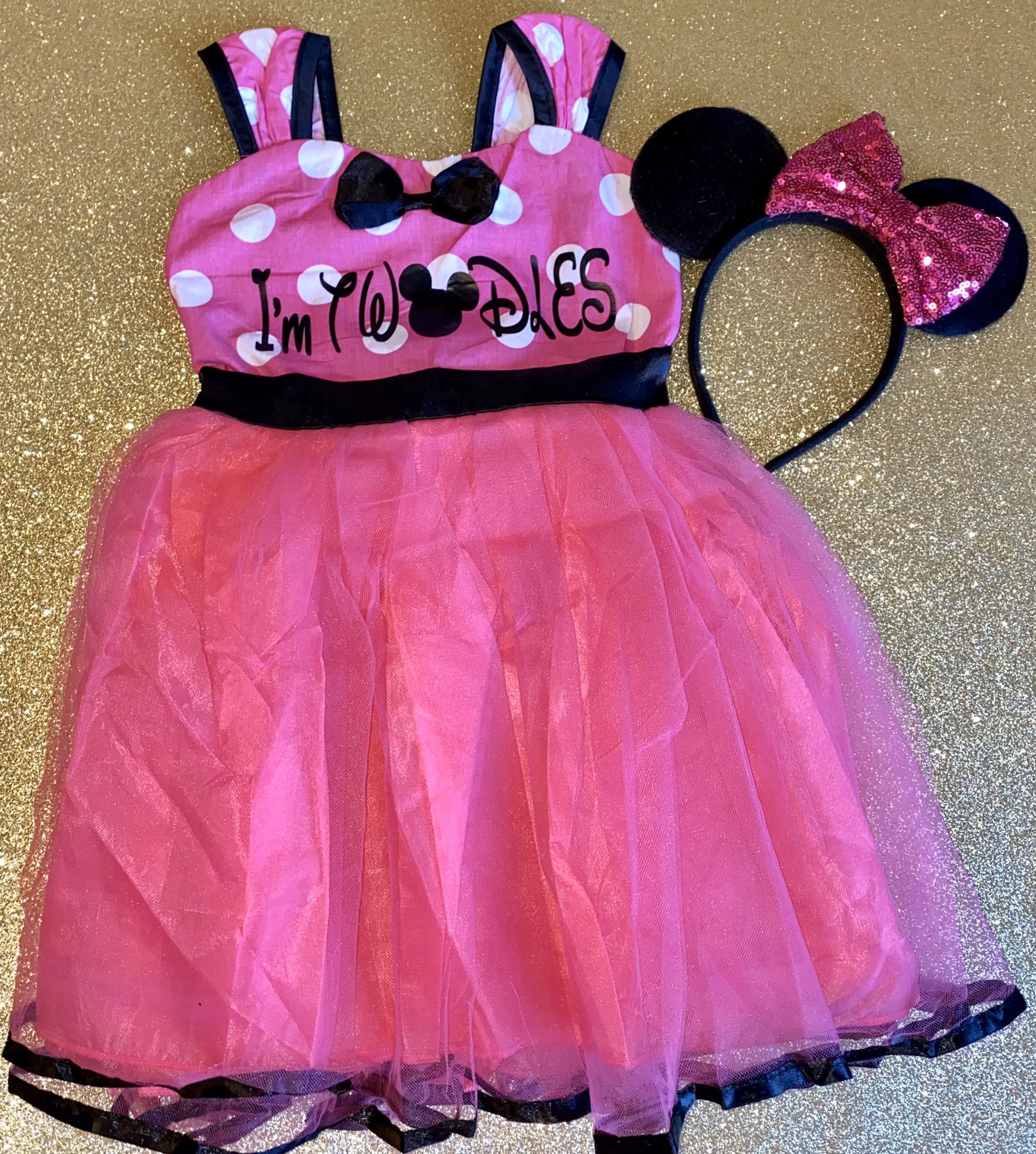 Minnie Mouse “I’m TWODLES” 2nd Birthday Dress & Sequin Ears 2T/3T