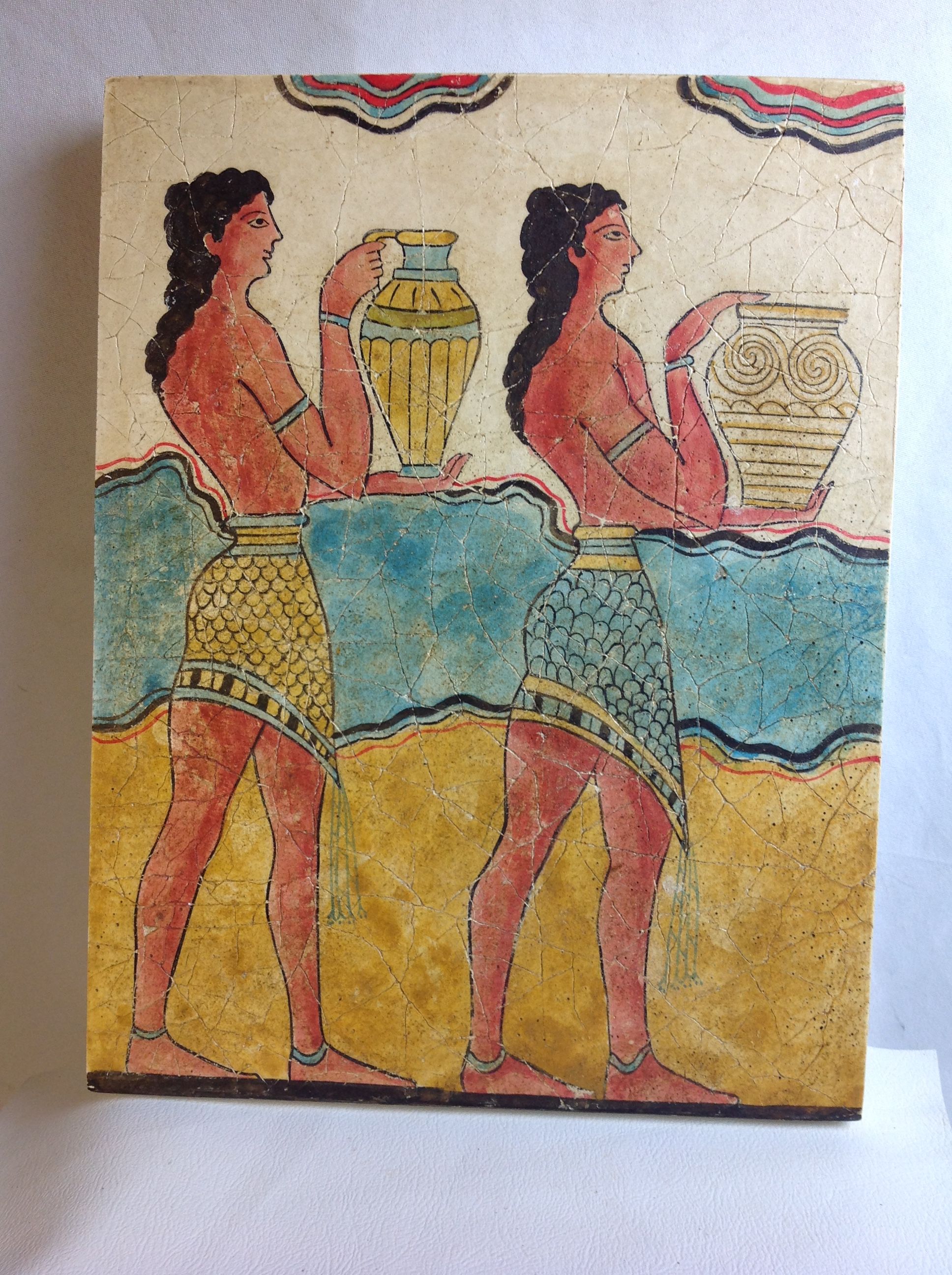 Greek Signed Minoan Cupbearers Greece Fresco Painting Plaque Wall Art