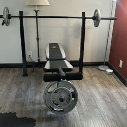 Work Out Bench w/ Bar And Weights