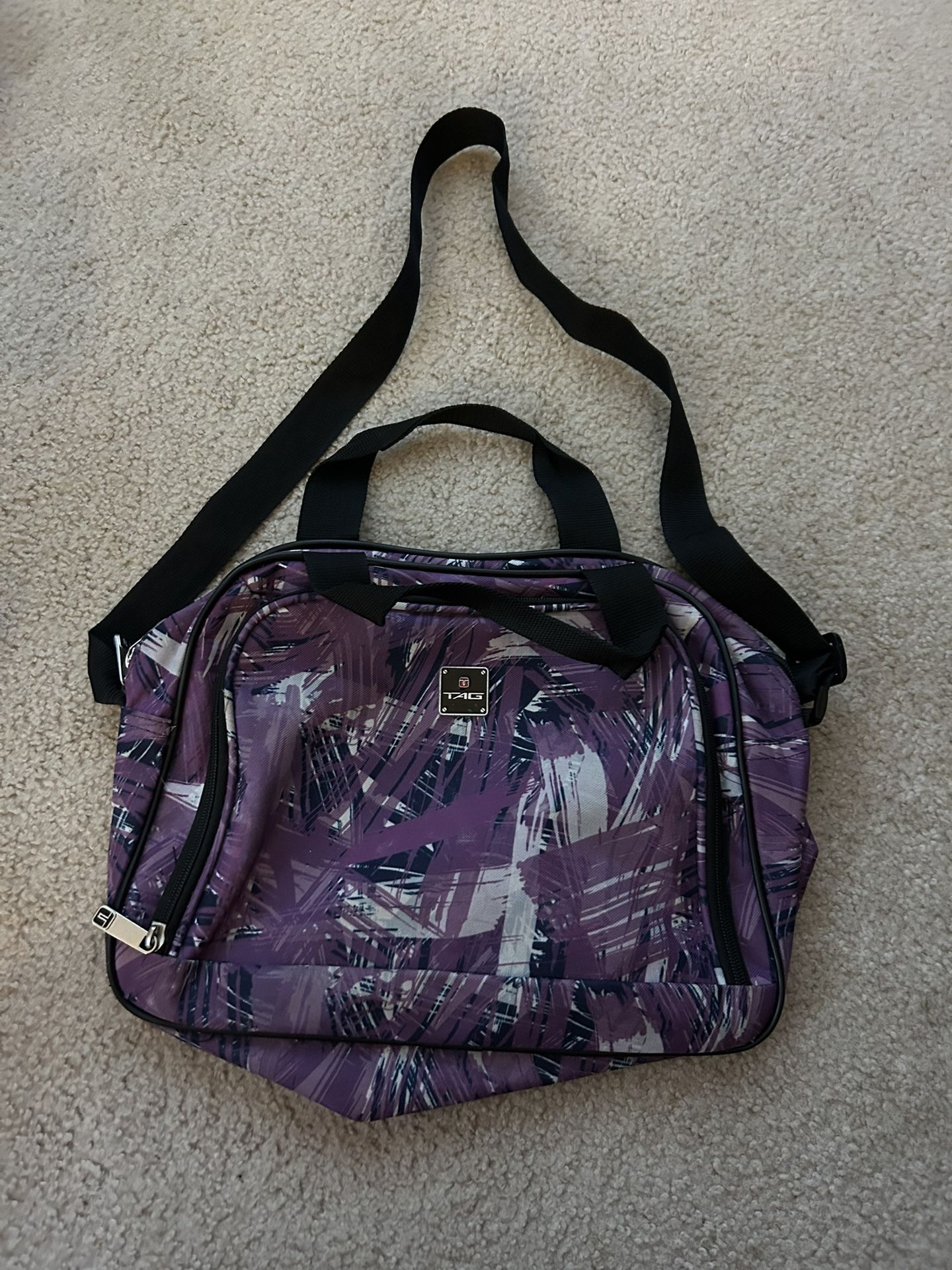 Purple Carry-On Travel Bag, slips on Suitcase handle for easy transport