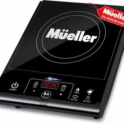 Mueller RapidTherm Portable Induction Cooktop, 1800W Hot Plate Electric Stove Top Burner. 8 Temp Levels, Auto-Off & Pot Detection, LED Display, Child 