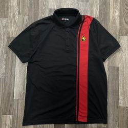 Sickk Ferrari Type Black Polo Shirt With Red Stripe And Embroidered Logo