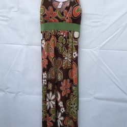 Brown And Green Floral Maxi Dress    (One Size )