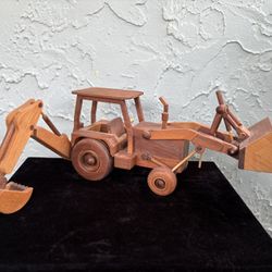 Vintage Handmade Wooden Ecofriendly Detailed Backhoe Loader Toy