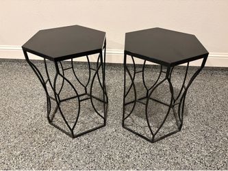 Set of Two Metal Hexagonal Side Tables