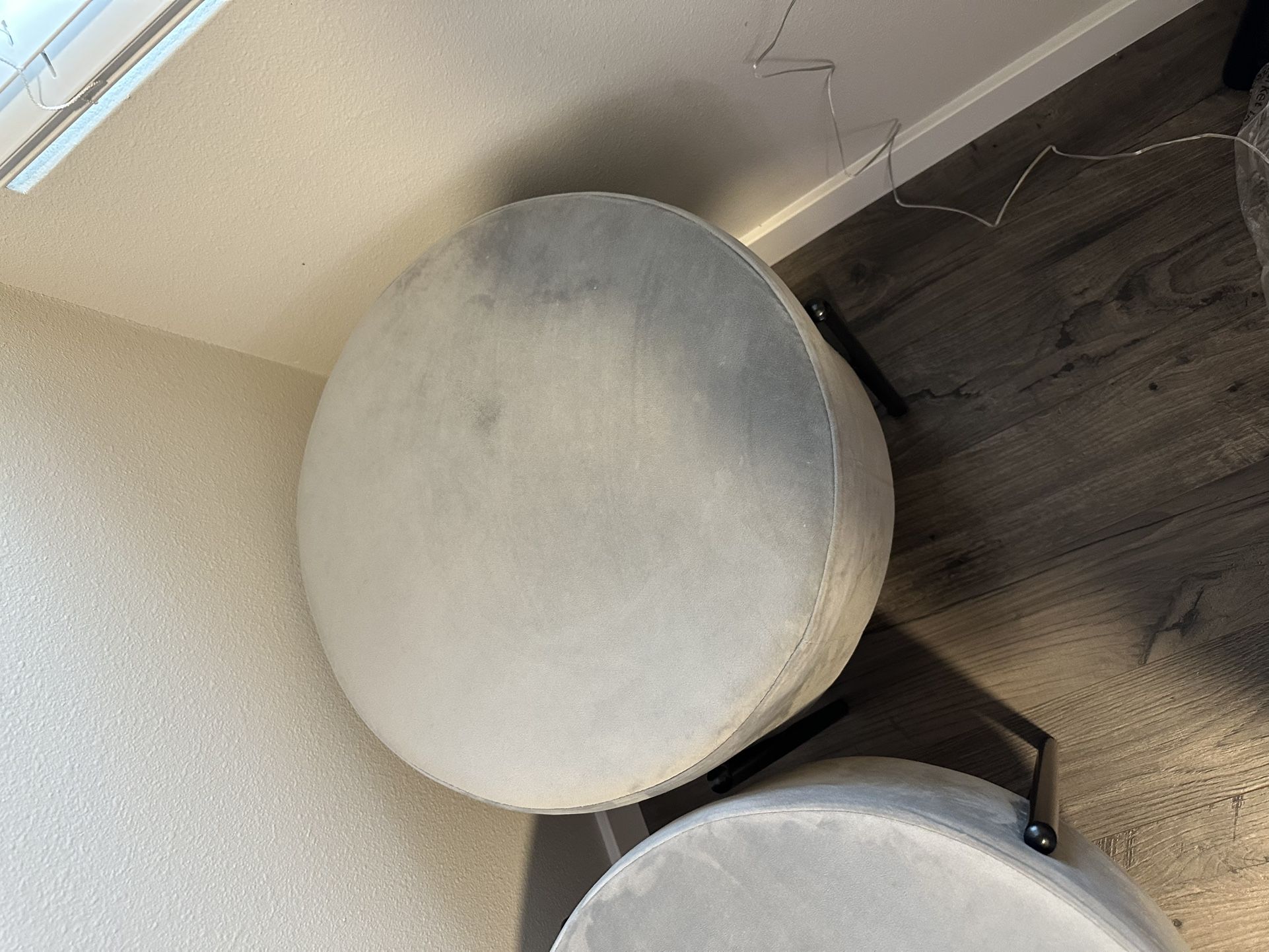 Grey Velvet Round Ottoman / Stools