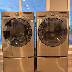 LG Front-Load Washer & Gas Dryer Set - Graphite Steel (with Pedestals)