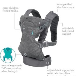 Infantino Flip Advanced 4-in-1 Carrier - Ergonomic, convertible, face-in and face-out front and back carry for newborns and older babies 8-32 lbs 
