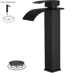 BWE
Waterfall Single Hole Single Handle Tall Bathroom Vessel Sink Faucet With Supply Hose in Matte Black