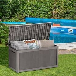 (Small Crack) 260 Gal. Gray Outdoor Durable Storage Deck Box