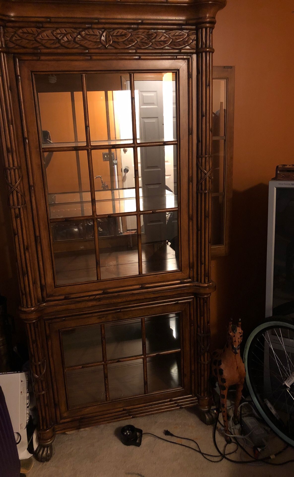 Wood cabinet with glass shelf