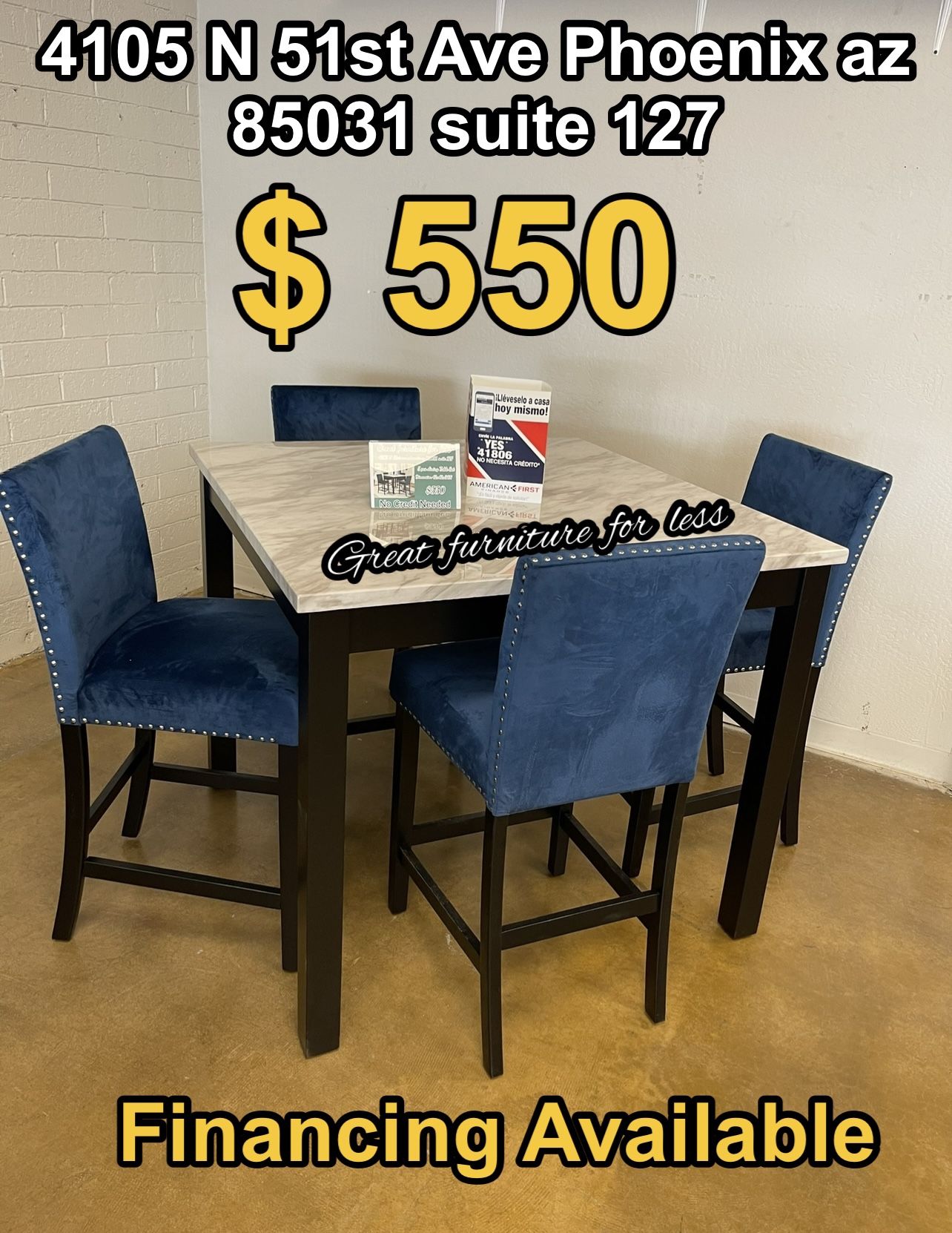 5 PCs Dining Table Set Include Table With 4 Chairs Blue Velvet Brand New