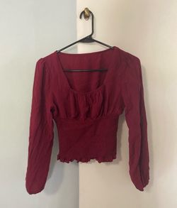 Smocked Waist Long Sleeve Top in Burgundy