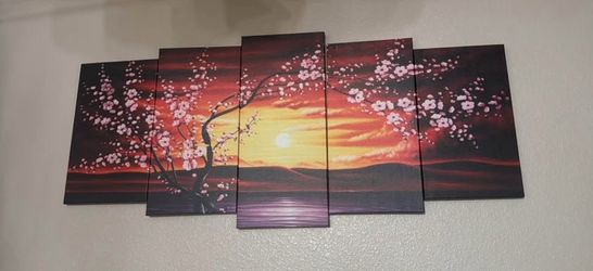 5-Panel Cherry Blossom Sunset Canvas Wall Art