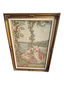 Set of 3 Vintage European Gobelin Tapestries with Ornate Gold Frames – Large Statement Collection