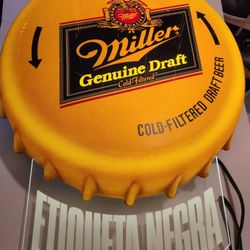 VTG MILLER GENUINE DRAFT BEER BOTTLE CAP TWIST LIGHUP SIGN READ DESCRIPTION 