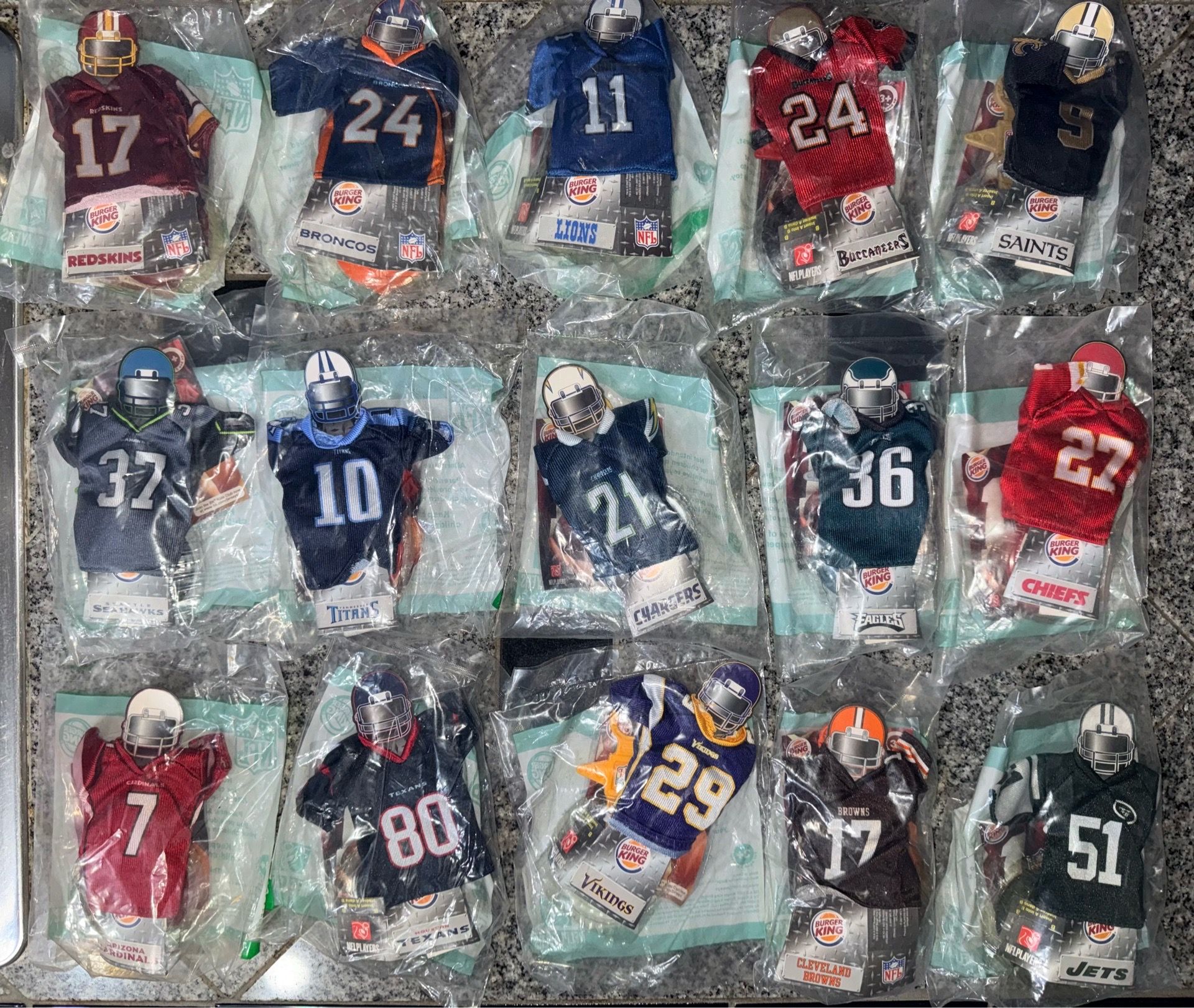 2007 Burger King 31-NFL Mini Jersey Collection, Missing Miami Dolphins, All Sealed