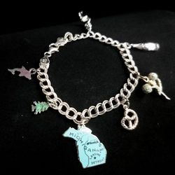 Sterling Silver 7 Charm Bracelet With 925 Charms 7" In Length Stamped 925 Italy SU Weighs 17.8 Grams 
