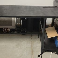 55 Inch Entry Console Desk Black Table With USB And Plug Outlets 