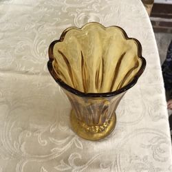 Vintage Anchor Hocking Amber Glass Ruffled Fluted Vase