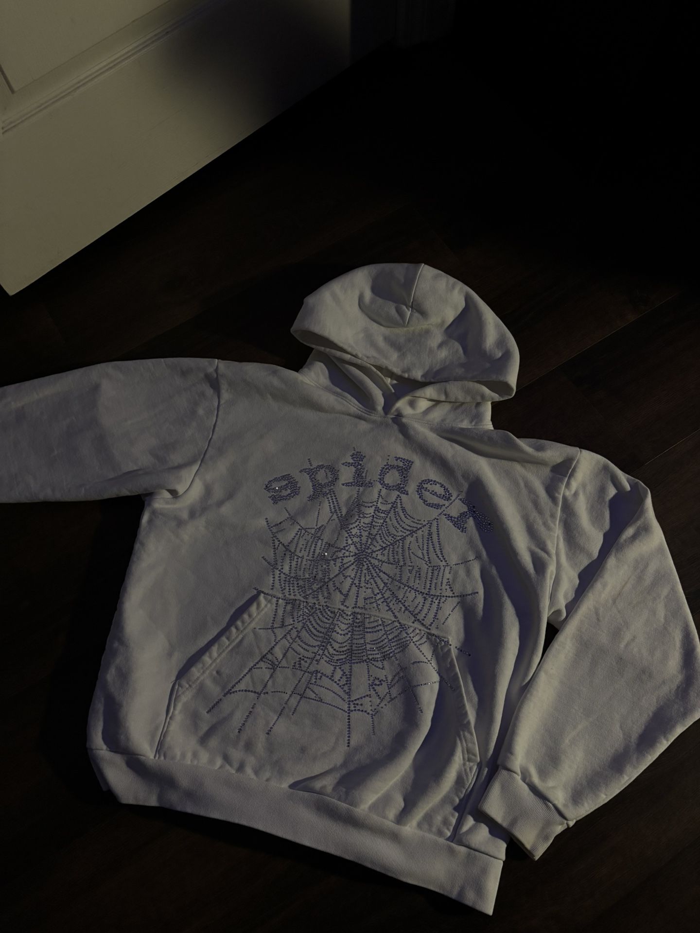 white blinged spider hoodie
