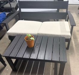 😀 SERWALL 3 Pieces Patio Conversation Set, All-Weather HDPE Outdoor Sofas with Cushions and Coffee Table, Modular Sectional Furniture for Deck, Garde