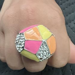ENAMEL AND CRYSTAL Ring Size 6 BRIGHT NEON MULTI-COLOR